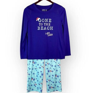 JAMMIES FOR YOR FAMILIES Girls Blue Graphic Christmas Holiday Pajama Set Size 16